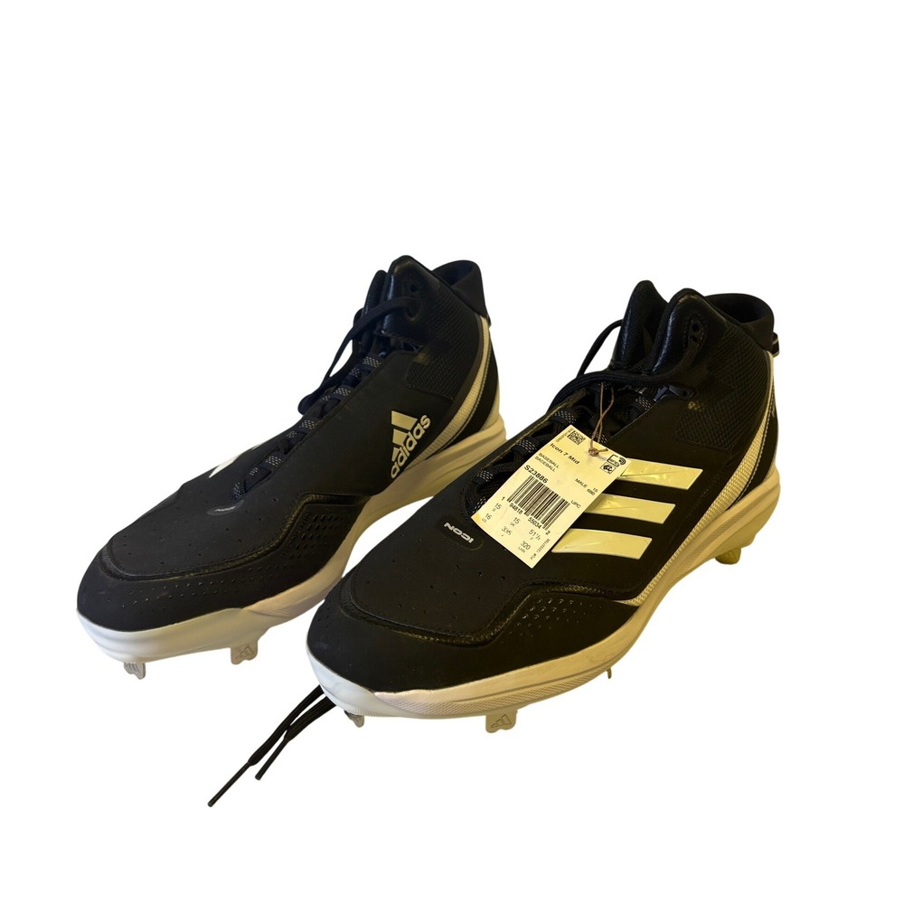 Adidas Icon 7 Mid Baseball Cleats Black‎ White Metal GX2886 Mens Size 16 NEW